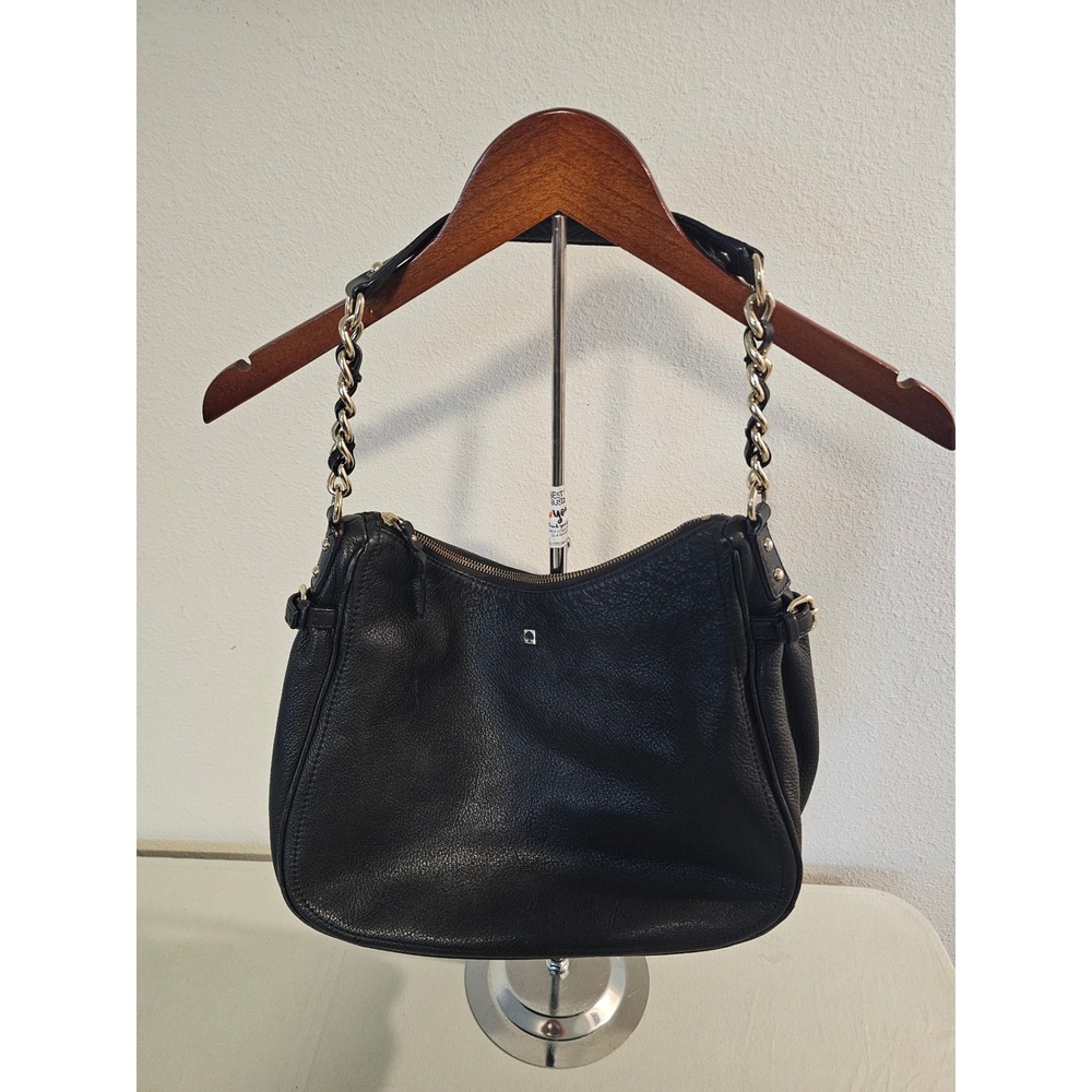 Kate Spade Hobo Medium Shoulder Bag Black Pebbled Leather Chain Strap